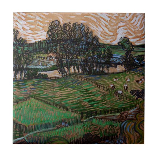 オワーズ川に架かる橋のある風景 ヴィンセント・ヴァン・ゴッホ タイル (正面)