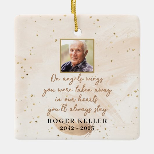 オンエンジェルズウィングスフォトスクエアオーナメント セラミックオーナメント (正面)