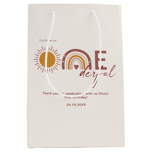 オンエ恋しく思ルフルボホファースト誕生日 ミディアムペーパーバッグ (正面)