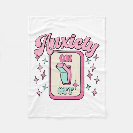 オンオフスイッチおもしろいメンタルヘルス認識度レトロ フリースブランケット (正面)