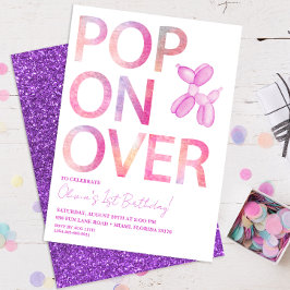 オンオポップ・アートのーバーガールバルーンドッグ誕生日招待状 招待状