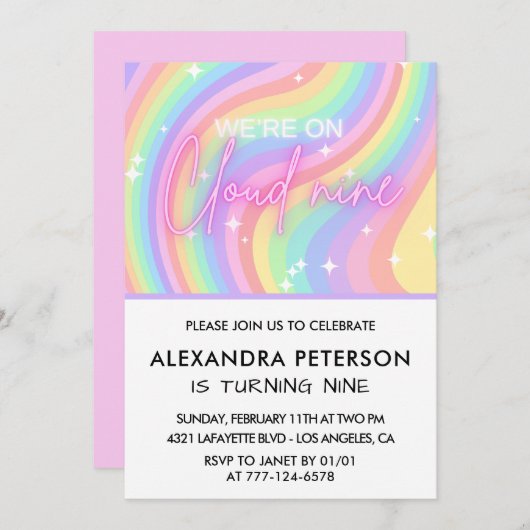 オンクラウド9誕生日招待状マジカルピンク 招待状 (正面/裏面)