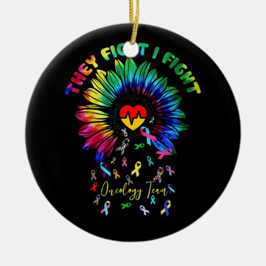 オンコロジーチームのヒマワリのオンコログと戦う セラミックオーナメント (正面)
