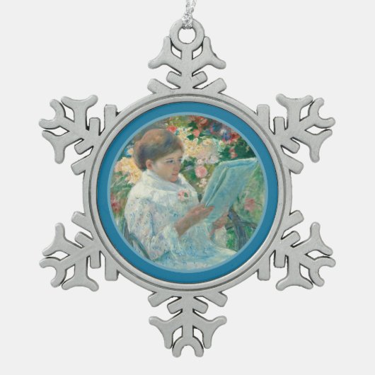 オンザバルコニー – メアリーカッサット – ファインアートレプロホーン スノーフレークピューターオーナメント (正面)