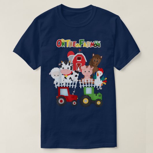オンザファーム納屋周囲の庭ファーム動物かわいい幼児 Tシャツ (デザイン正面)