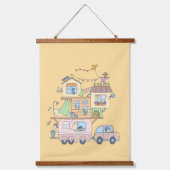 オンザロードファミリーキャンピングトレーラーオンイエロー 吊り下げ型タペストリー (正面)