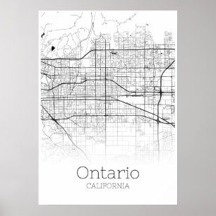 オンタリオの地図-カリフォルニア-都市地図ポスター ポスター