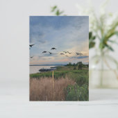 オンタリオ湖の鳥と日没グリーティングカード (スタンド正面)