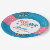 オンダーガールピンク&ブルーファースト誕生日 ペーパープレート (アングル)