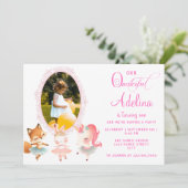 オンダーフルかわいいバレリーナ動物の最初の誕生日パーティー 招待状 (スタンド正面)