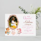 オンダーフルかわいいバレリーナ動物の最初の誕生日パーティー 箔招待状 (立ち正面)