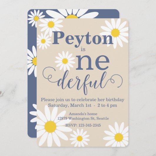オンダーフルデイジーファースト誕生日招待状 招待状 (正面/裏面)