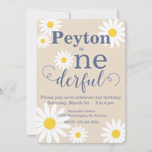 オンダーフルデイジーファースト誕生日招待状 招待状 (正面)