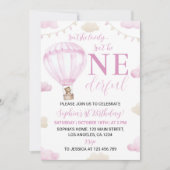 オンダーフルピンクホットエアバルーン誕生日招待状 招待状 (正面)