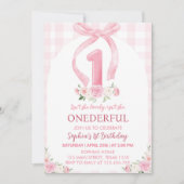 オンダーフルピンクボウコケット1st誕生日招待状 招待状 (正面)