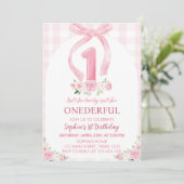 オンダーフルピンクボウコケット1st誕生日招待状 招待状 (スタンド正面)