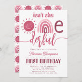 オンダーフルピンクレインボーサンシャインバーチャル誕生日 招待状 (正面/裏面)