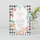 オンダーランドアリス不機嫌ティーパーティーガールファースト誕生日 招待状 (スタンド正面)