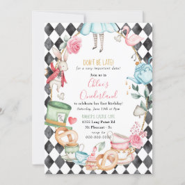 オンダーランドアリス不機嫌ティーパーティーガールファースト誕生日 招待状