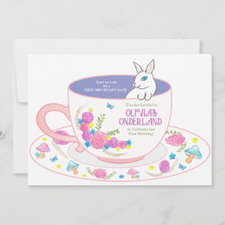 オンダーランドファースト誕生日招待状水彩 サンキューカード