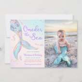 オンデア・ザ・シー・マーメイド1歳誕生日パーティーの写真 招待状 (正面)
