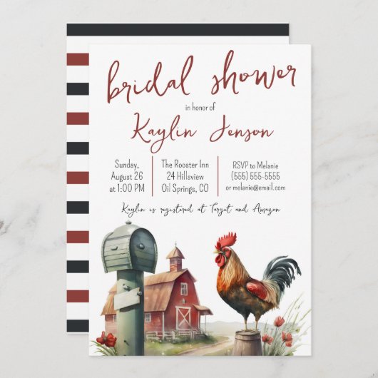 オンドスター付きウォーターカラーファームブライダルシャワー 招待状 (正面/裏面)