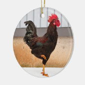 オンドリおよびひよこの円形の陶磁器のクリスマスのオーナメント セラミックオーナメント (左)