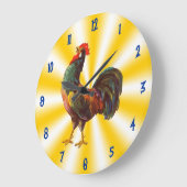 オンドリのヴィンテージアートオンイエローホワイトキッチン時計 ラージ壁時計 (傾斜)