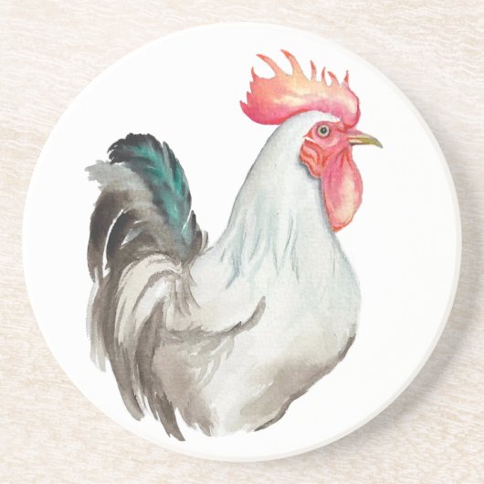 オンドリの水色の手スケッチ コースター (正面)