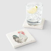 オンドリの水色の手スケッチ ストーンコースター (横)