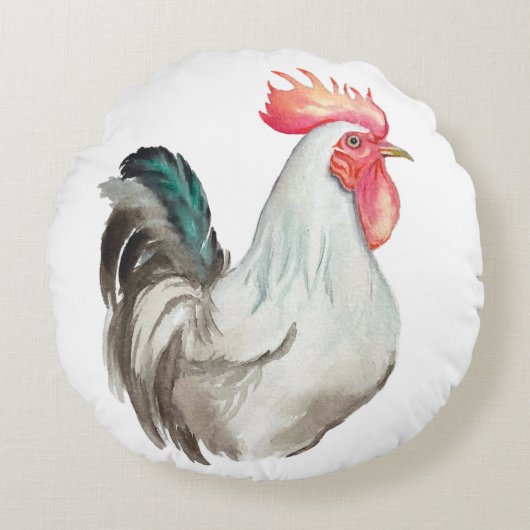 オンドリの水色の手スケッチ ラウンドクッション (正面)