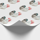 オンドリの水色の手スケッチ ラッピングペーパー (角)