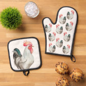 オンドリの水色の手スケッチ 鍋つかみ&鍋敷きセット (トップダウン)