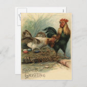 オンドリの雌鶏のイースターによって着色される色彩の鮮やかな卵の巣 シーズンポストカード (正面/裏面)