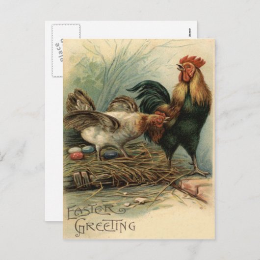 オンドリの雌鶏のイースターによって着色される色彩の鮮やかな卵の巣 シーズンポストカード (正面/裏面)