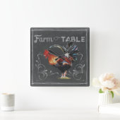 オンドリを台に置く農場 スクエア壁時計 (ホーム)