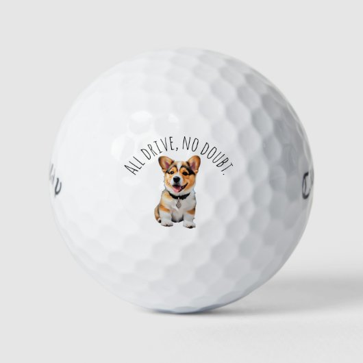 「オンドリブ、ノーダウト」自信たっぷりユーモアあふれるかわいいコーギー ゴルフボール (正面)