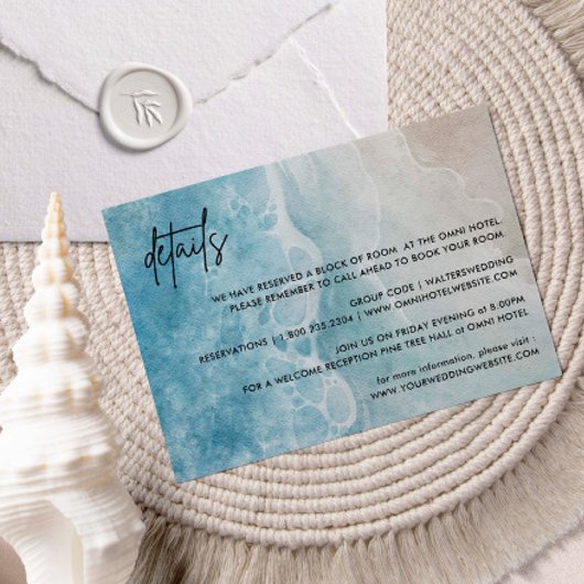 オンビーチ水彩ビーチ結婚式詳細 エンクロージャーカード