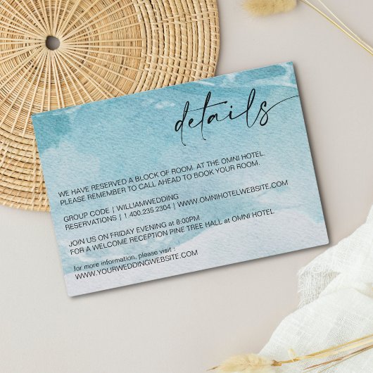 オンビーチ水彩ビーチ結婚式詳細 エンクロージャーカード