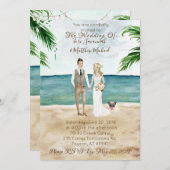 オンビーチ結婚式招待状 – ペットのパグ 招待状 (正面/裏面)