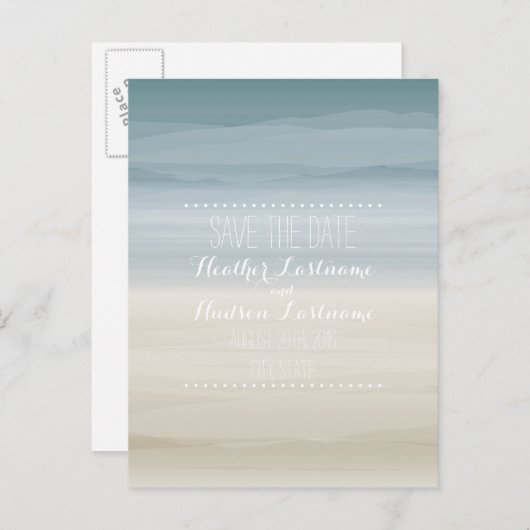オンブレショア結婚式の日付を保存 案内ポストカード (正面/裏面)
