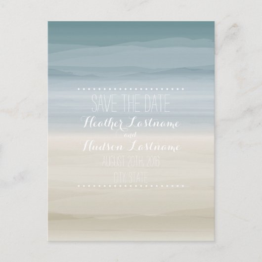 オンブレショア結婚式の日付を保存 案内ポストカード (正面)