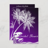 オンブレパープルトロピカルパームズブライダルシャワー 招待状 (正面/裏面)