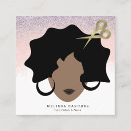 オンブレヘアフェイク金ゴールドグリッターガールサロン美しい スクエア名刺