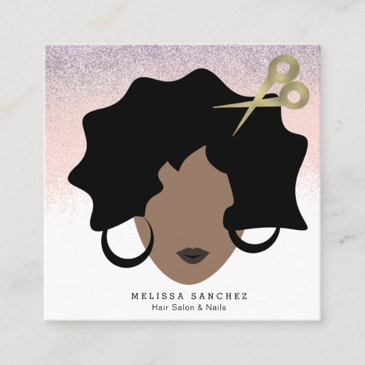 オンブレヘアフェイク金ゴールドグリッターガールサロン美しい スクエア名刺 (正面)