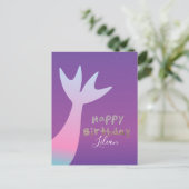 オンブレマーメイドフェイクグリッター誕生日招待状 ポストカード (スタンド正面)