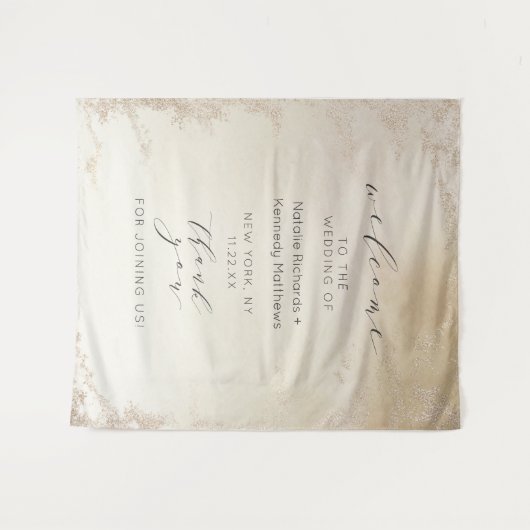 オンブレ イエロー ゴールド フロステッド フォイル ウェディング ウェルカム タペストリー (正面(横))