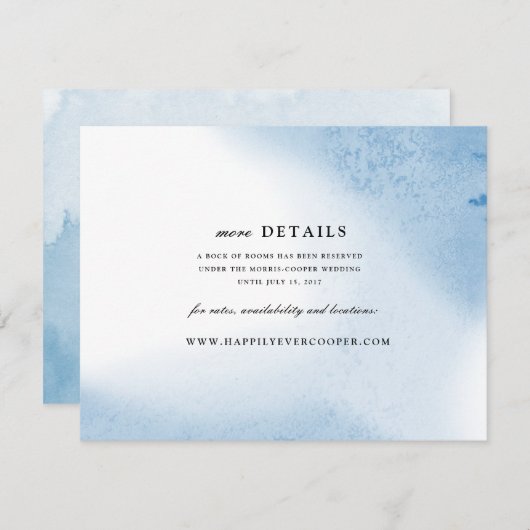 オンブレ・ウォーターカラー結婚式詳細カード | 青 エンクロージャーカード (正面/裏面)