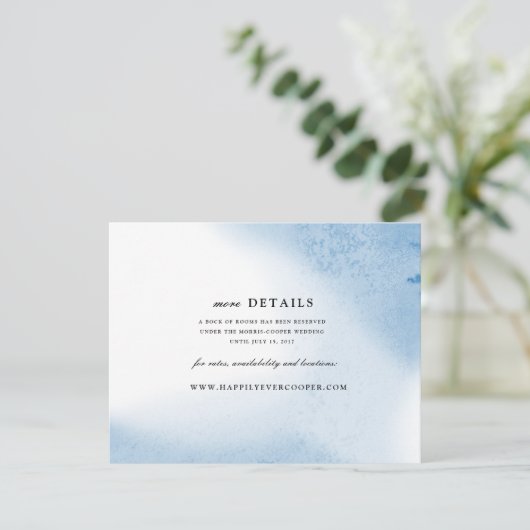 オンブレ・ウォーターカラー結婚式詳細カード | 青 エンクロージャーカード (スタンド正面)