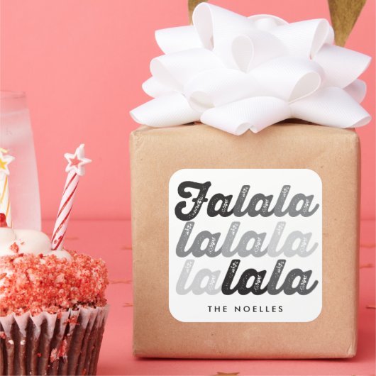 オンブレ グレー ファララララ ボールド スクリプト モダン ホリデー スクエアシール (パーティー)